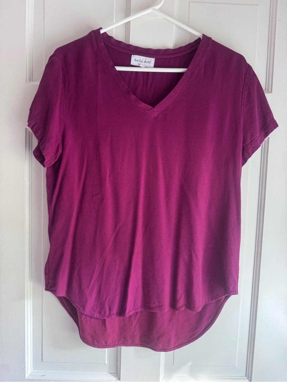 Bella Dahl Magenta V-Neck High Low Short Sleeve Top Size Small